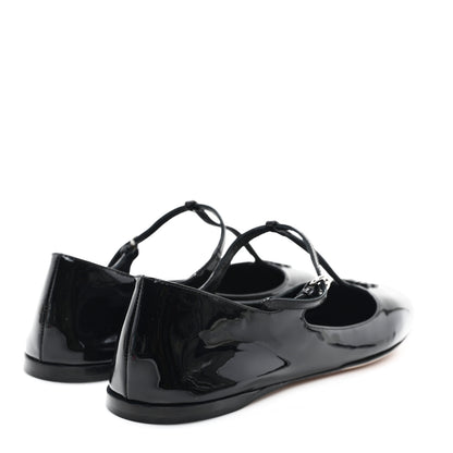 Miu Miu Vernice Logo T-Strap Ballerina Flats 37.5 Black 5 of 9