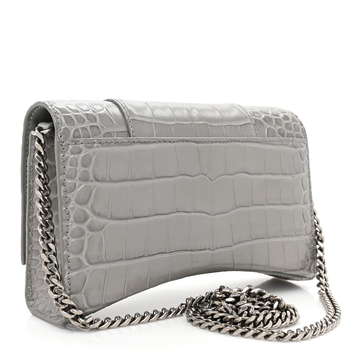 Balenciaga Shiny Calfskin Crocodile Embossed Hourglass Chain Bag Steel Grey 3 of 15