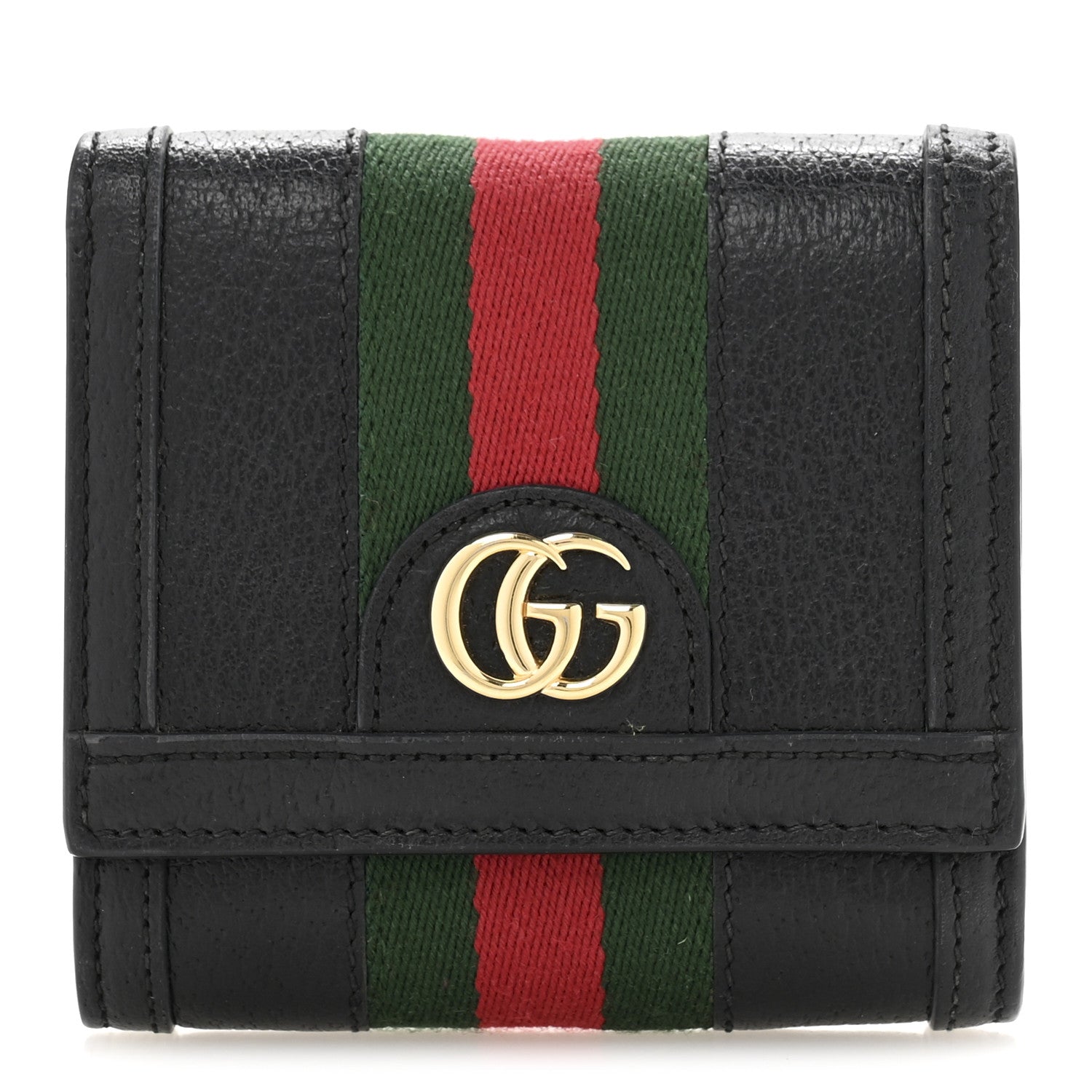 Gucci Textured Dollar Calfskin Web Ophidia Card Case Wallet Black 1 of 10