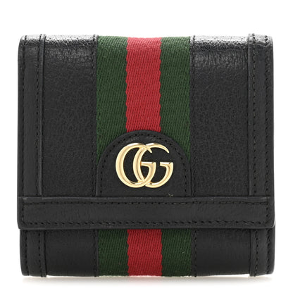 Gucci Textured Dollar Calfskin Web Ophidia Card Case Wallet Black 1 of 10