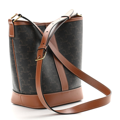 Celine Triomphe Canvas Calfskin Small Bucket Bag Tan 2 of 8