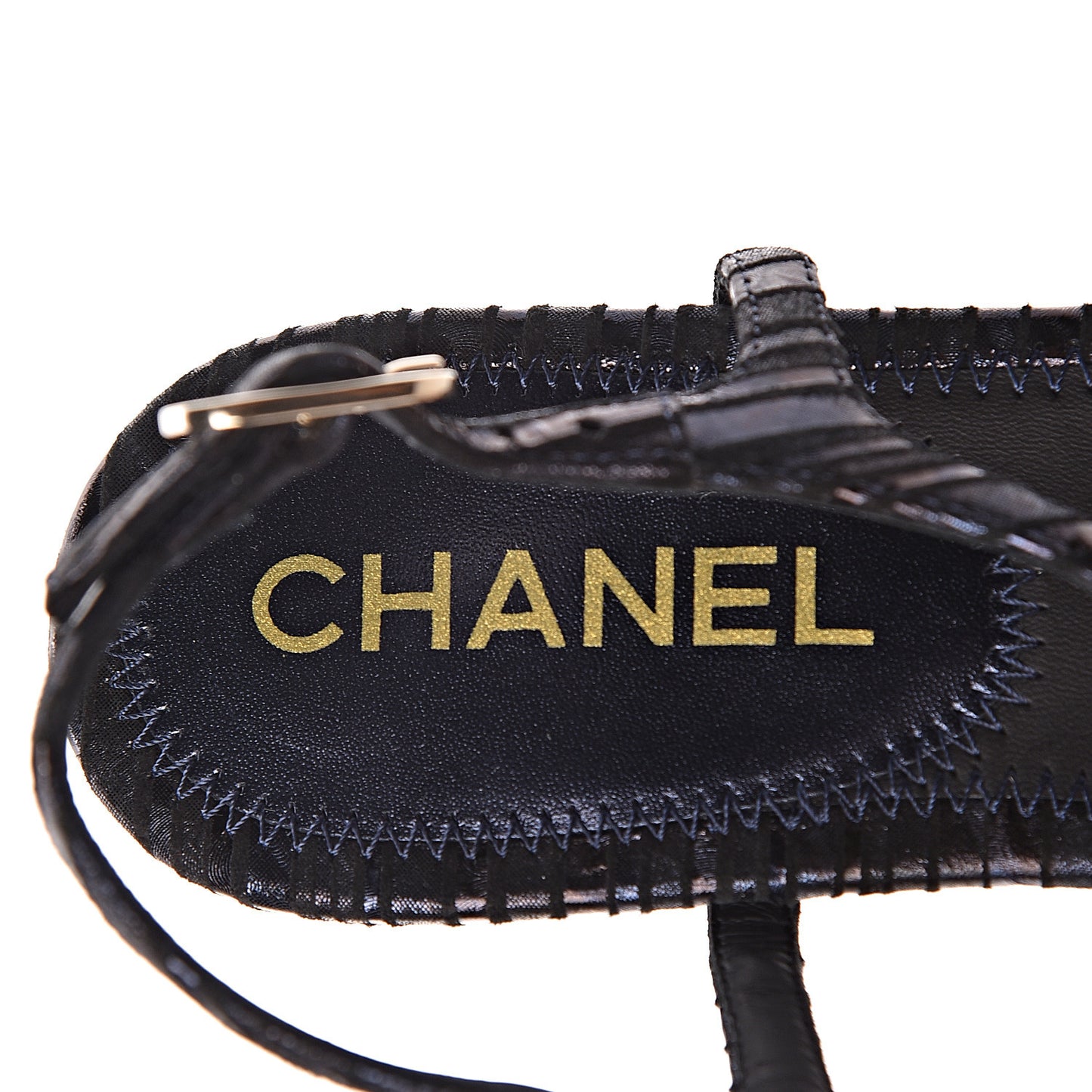 Fantasy Goatskin Suede CC Chain Thong Sandals 36 Navy Black