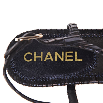 Chanel Fantasy Goatskin Suede CC Chain Thong Sandals 36 Navy Black 7 of 8