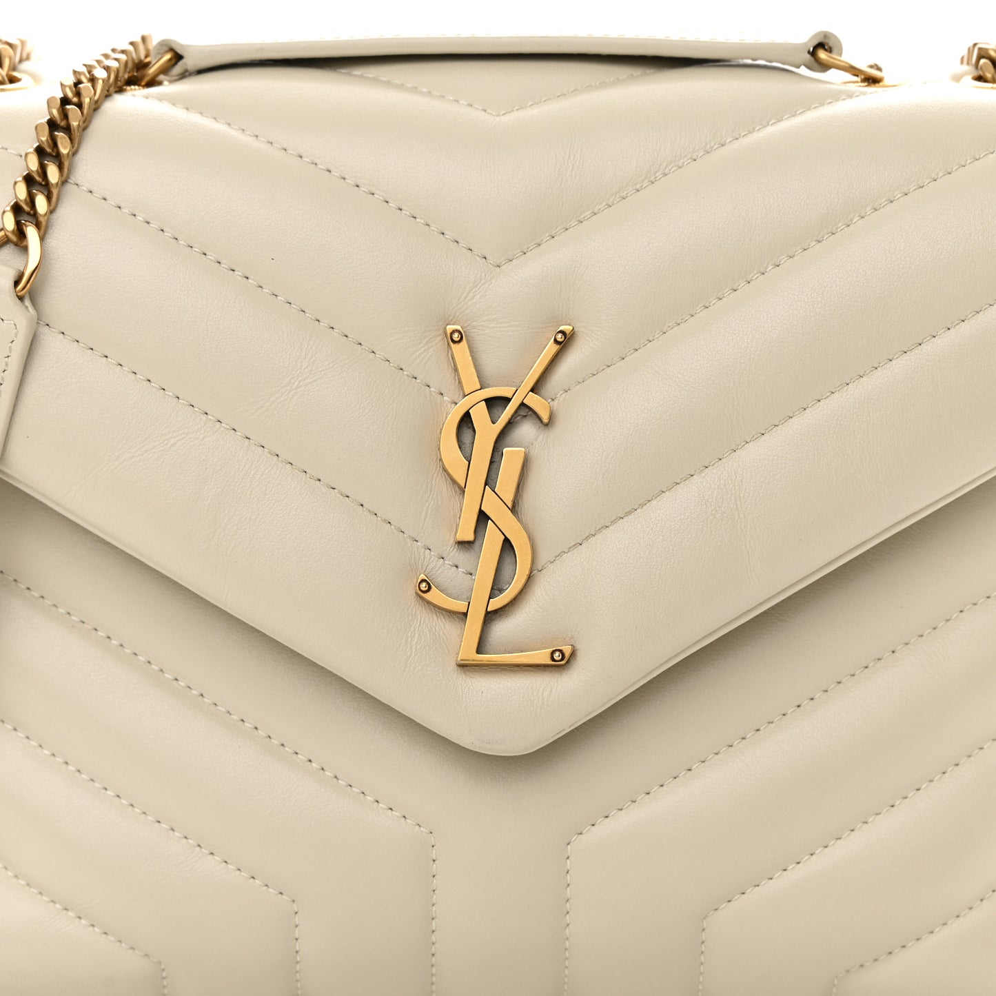 Calfskin Y Quilted Monogram Small Loulou Chain Satchel Blanc Vintage