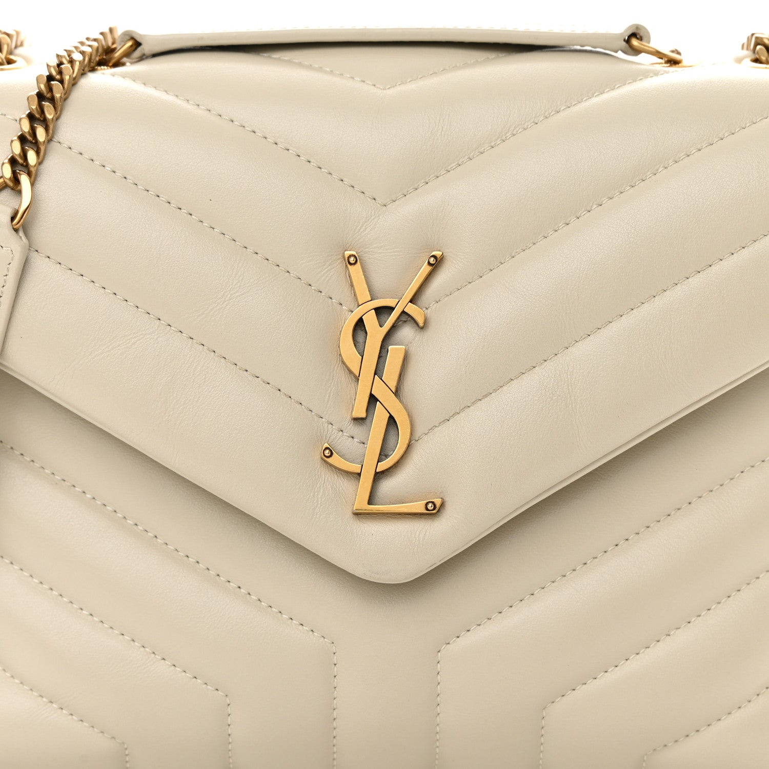 Saint Laurent Calfskin Y Quilted Monogram Small Loulou Chain Satchel Blanc Vintage 8 of 14