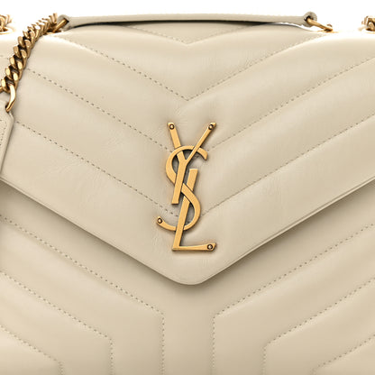 Saint Laurent Calfskin Y Quilted Monogram Small Loulou Chain Satchel Blanc Vintage 8 of 14