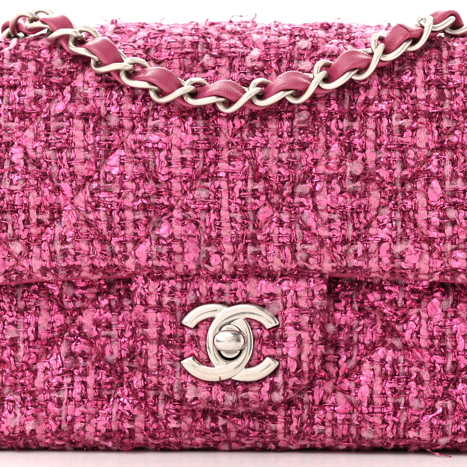 Chanel Metallic Tweed Quilted Mini Rectangular Flap Pink 8 of 11