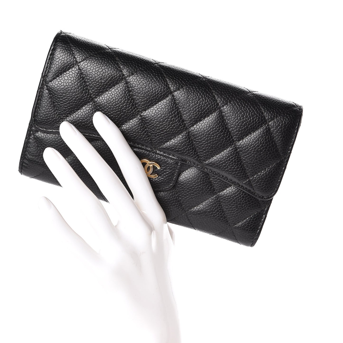 Caviar Quilted Long Flap Wallet Black