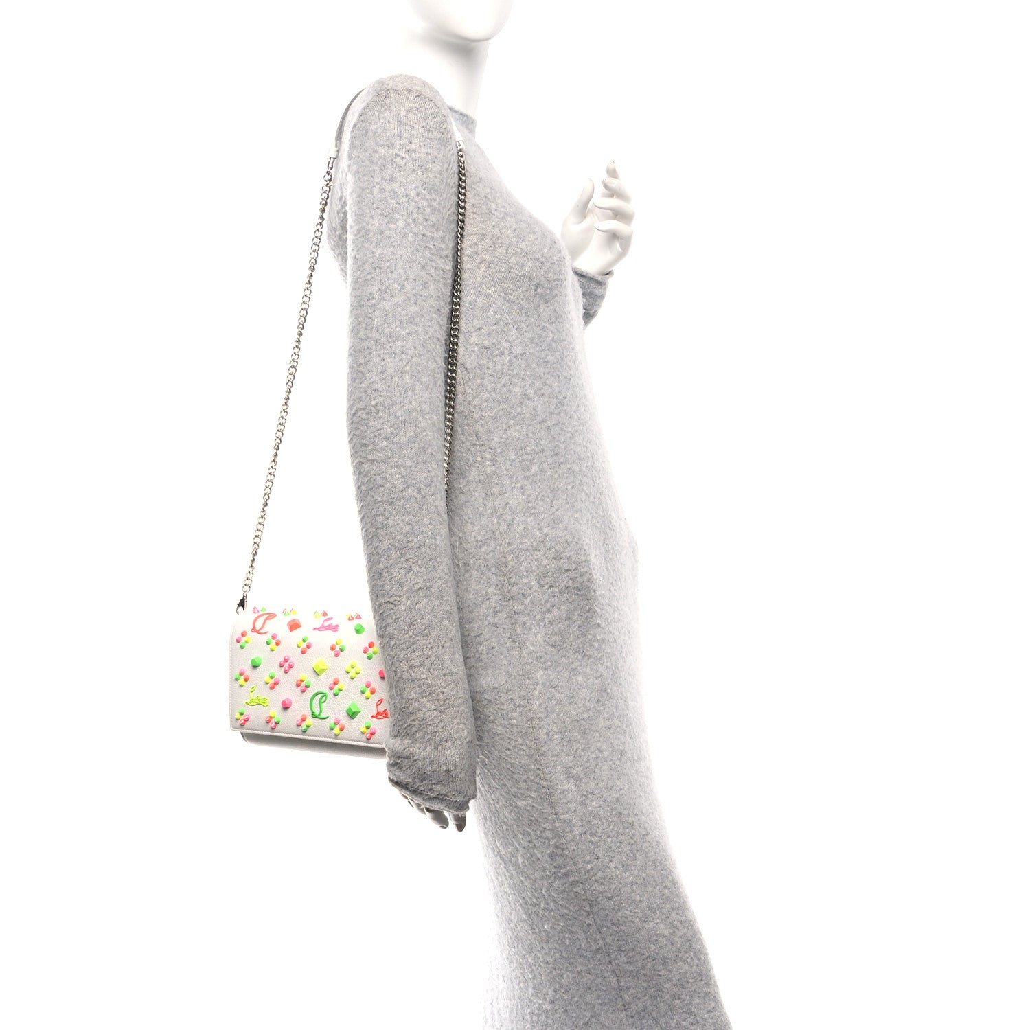 Christian Louboutin Calfskin Spikes Loubinthesky Paloma Clutch White 2 of 11