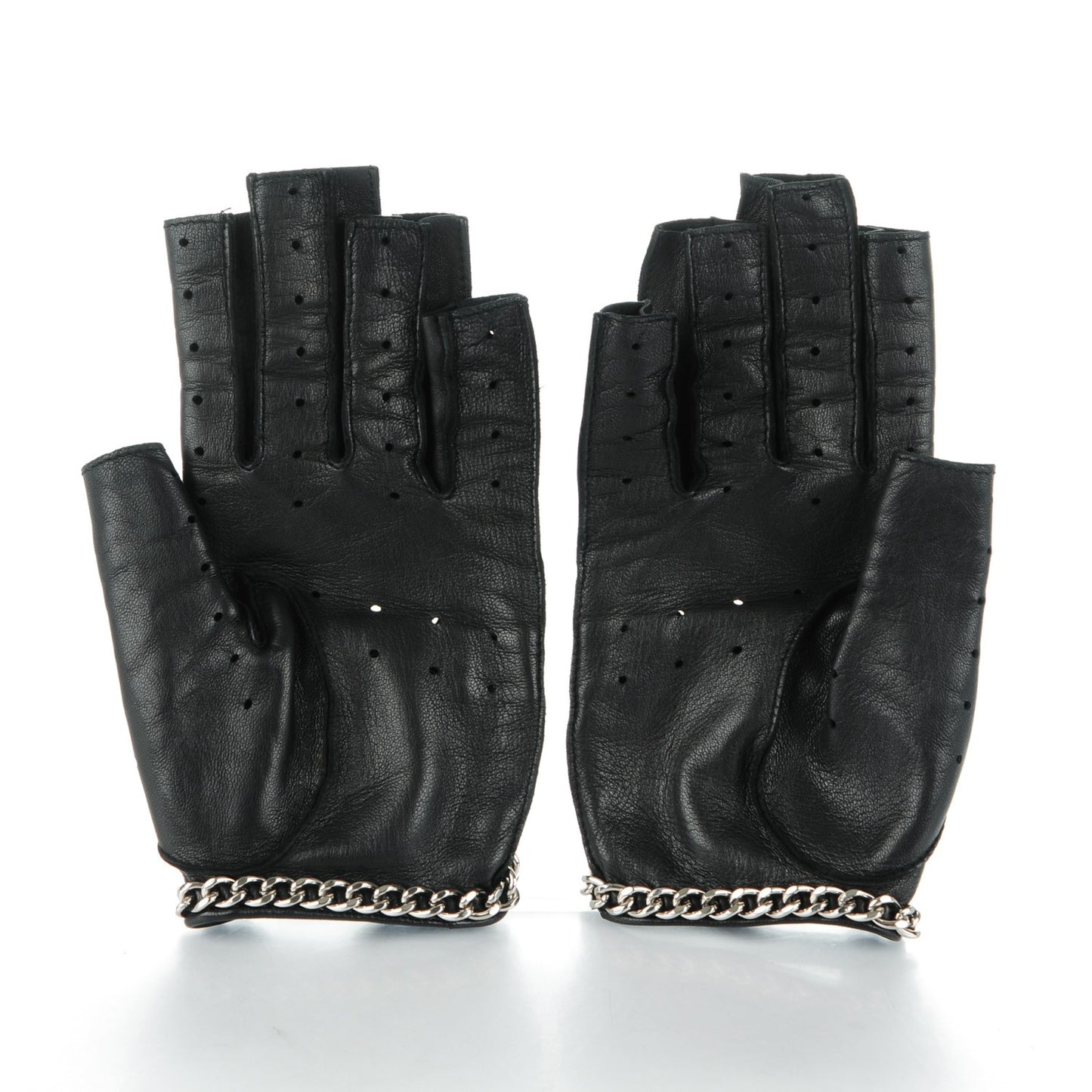 Lambskin Perforated Fingerless Chain CC Gloves 7.5 Black
