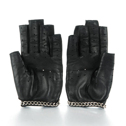 Chanel Lambskin Perforated Fingerless Chain CC Gloves 7.5 Black 3 of 10