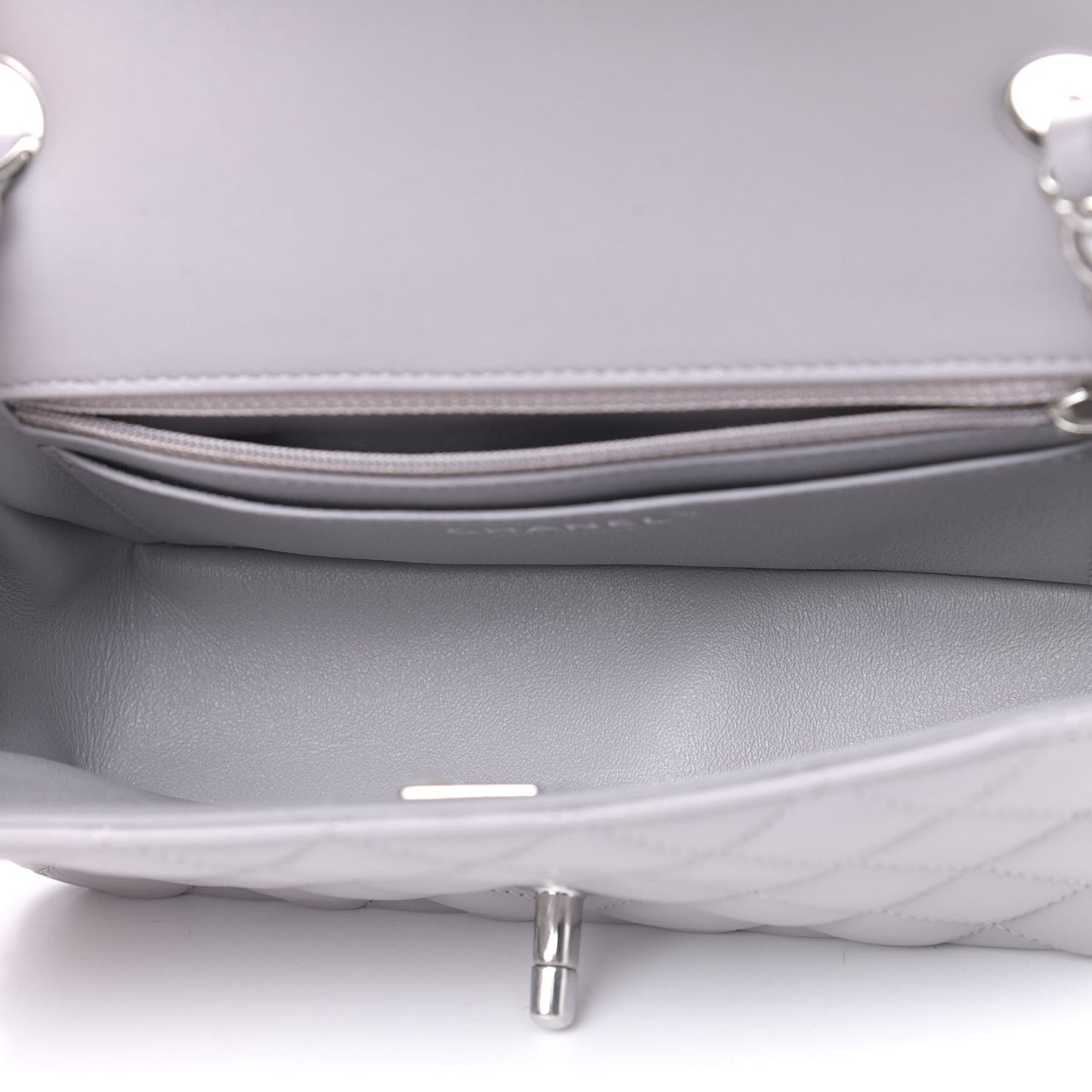 Lambskin Quilted Mini Rectangular Flap Grey