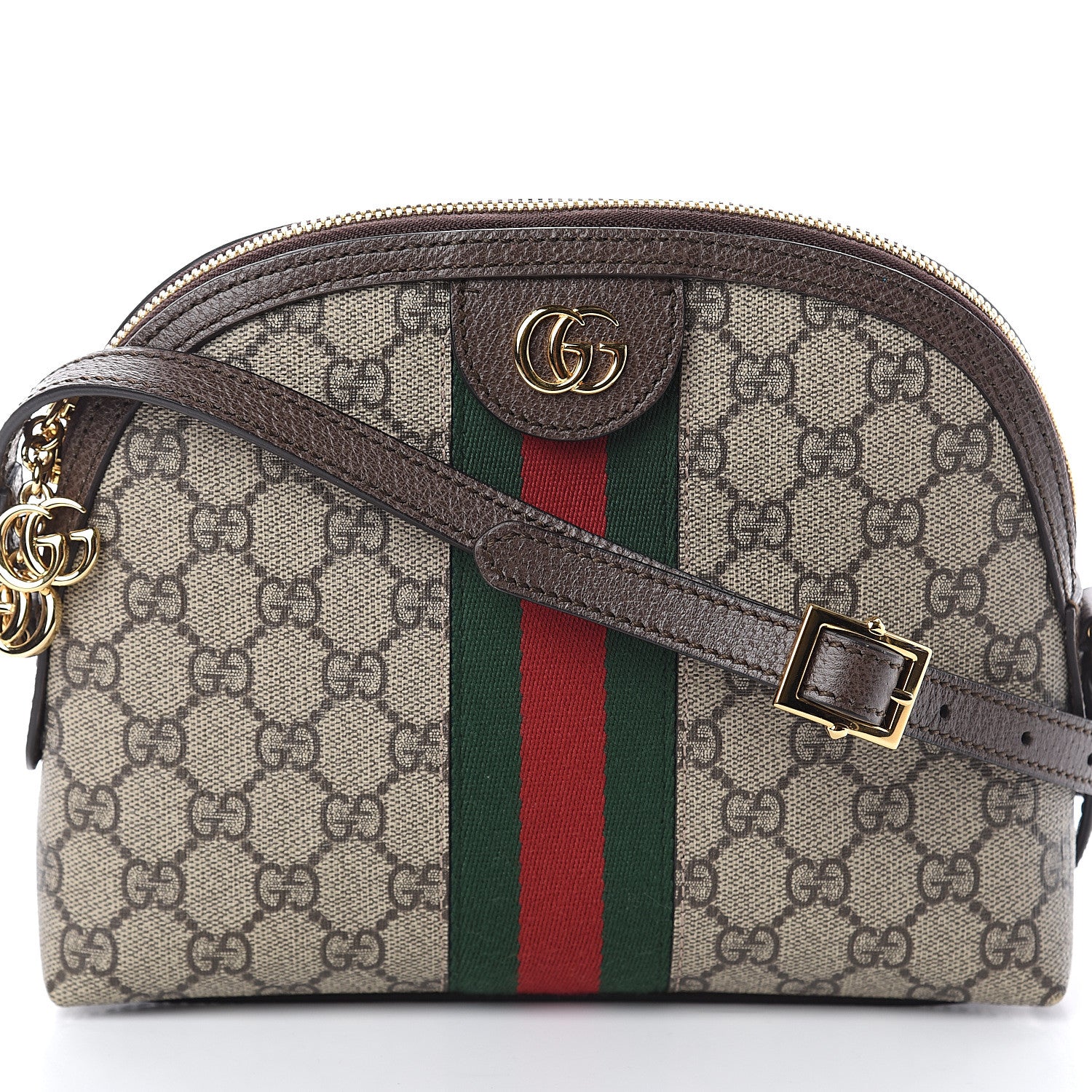 Gucci GG Supreme Monogram Textured Dollar Calfskin Web Small Ophidia Dome Shoulder Bag Beige Ebony New Acero 6 of 8