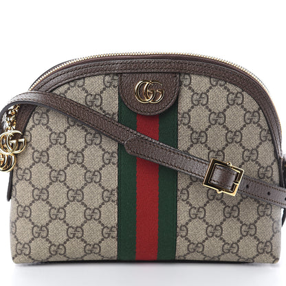 Gucci GG Supreme Monogram Textured Dollar Calfskin Web Small Ophidia Dome Shoulder Bag Beige Ebony New Acero 6 of 8