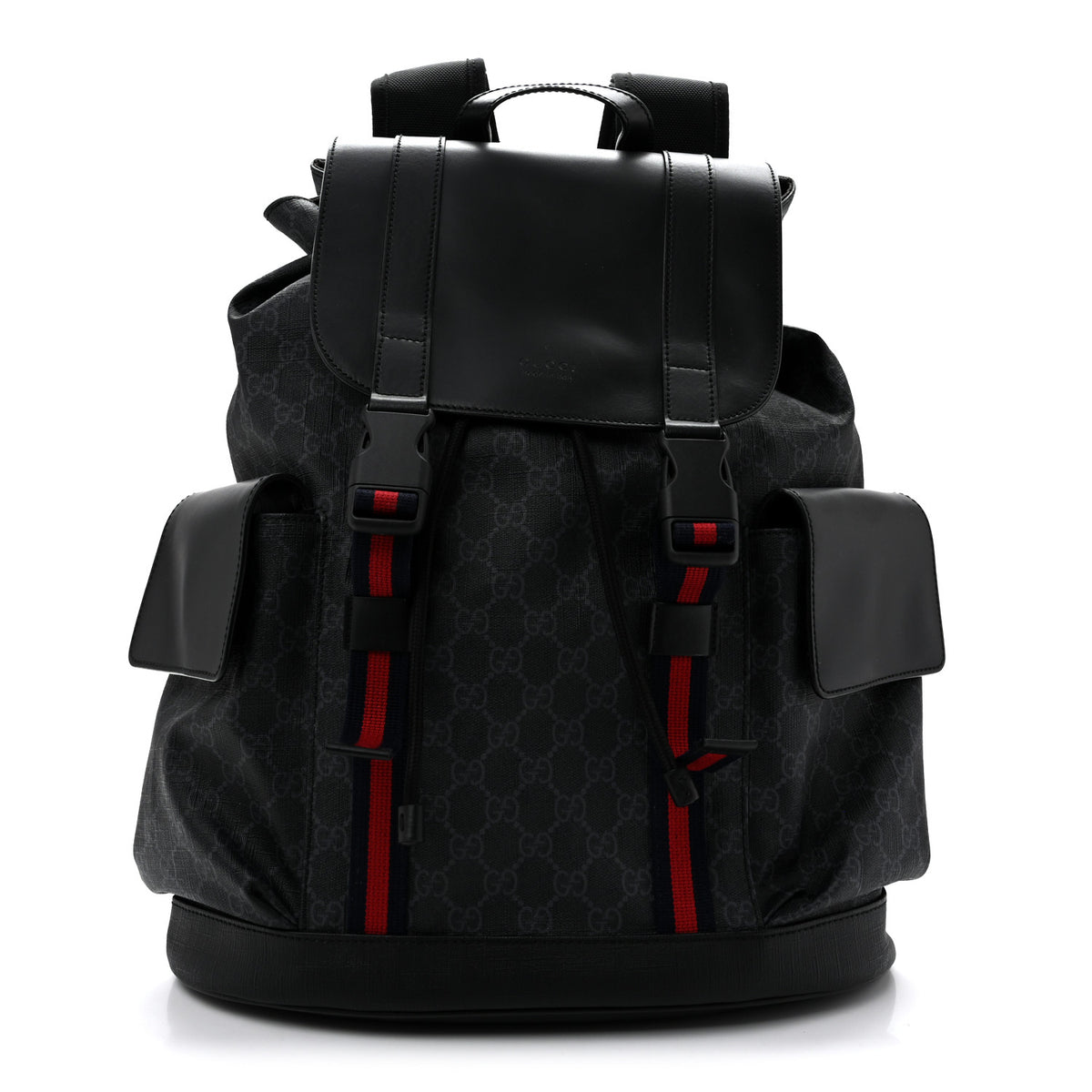 Gucci Soft GG Supreme Monogram Calfskin Web Double Buckle Backpack Black 1 of 14