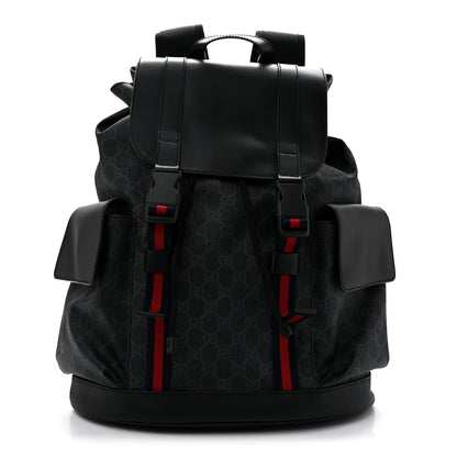 Gucci Soft GG Supreme Monogram Calfskin Web Double Buckle Backpack Black 1 of 14