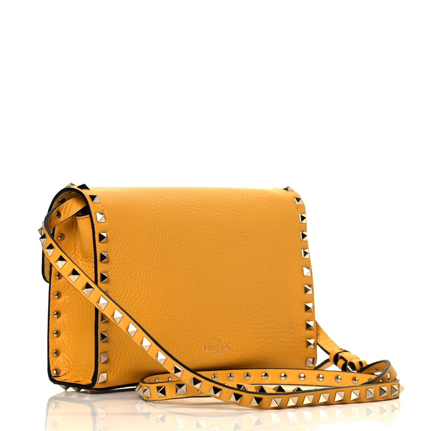 Pebbled Calfskin Medium Rockstud Flip Lock Crossbody Bag Yellow