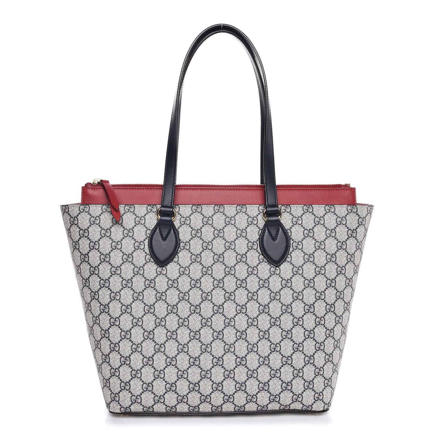 GG Supreme Monogram Medium Zippered Bucket Tote Beige Blue Hibiscus Red