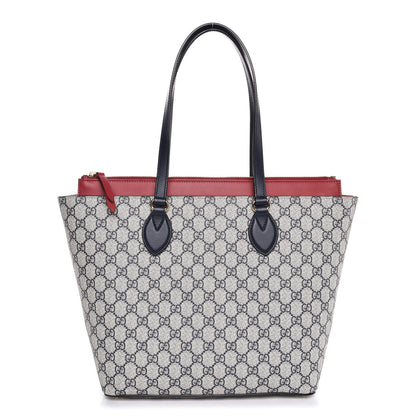 Gucci GG Supreme Monogram Medium Zippered Bucket Tote Beige Blue Hibiscus Red 1 of 8
