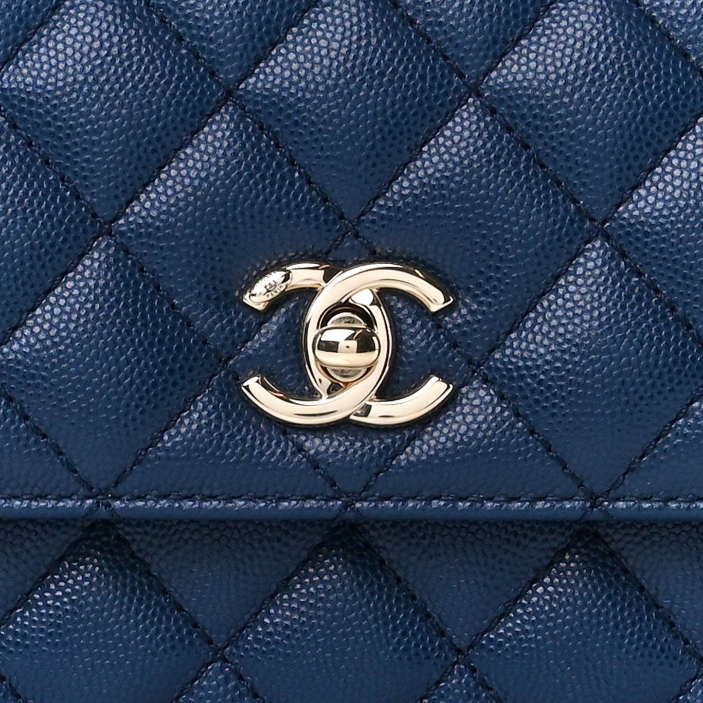 Caviar Quilted Lizard Embossed Mini Coco Handle Flap Navy Blue