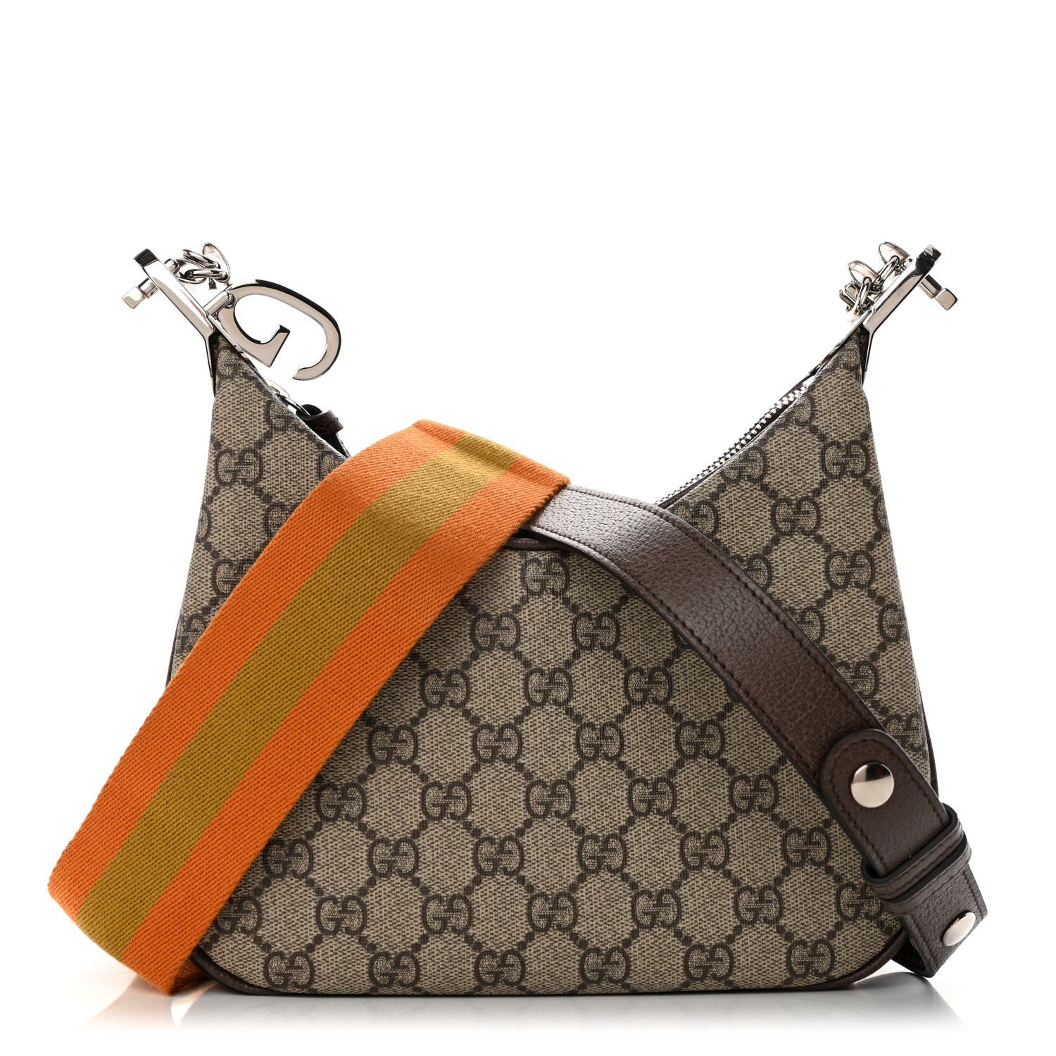Gucci GG Supreme Monogram Textured Calfskin Web Small Attache Shoulder Bag Beige Ebony New Acero 1 of 11