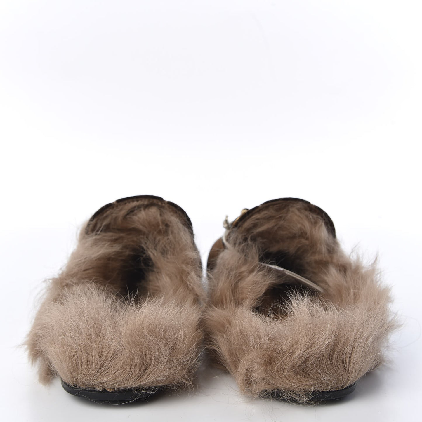 Velvet GG Monogram Fur Womens Princetown Slippers 37.5 Brown Black Natural