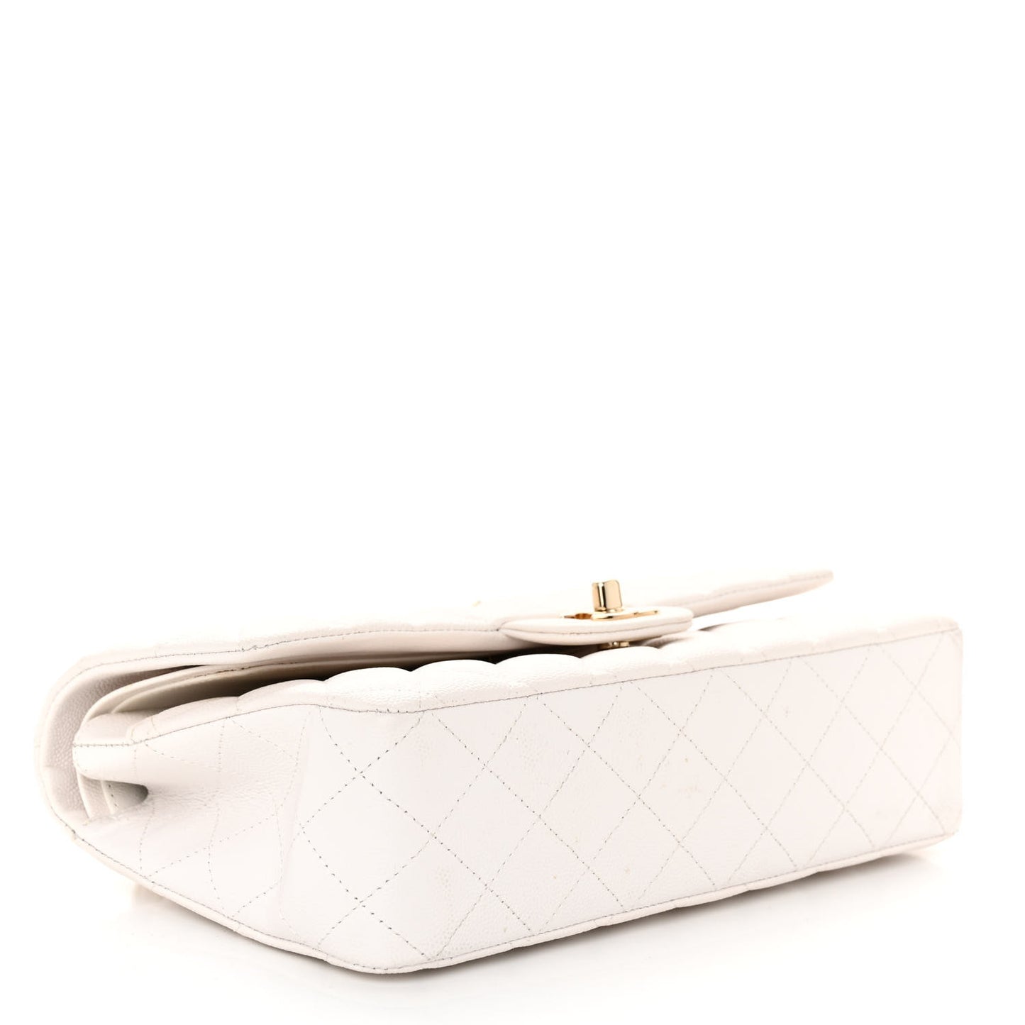 Caviar Quilted Medium Double Flap White