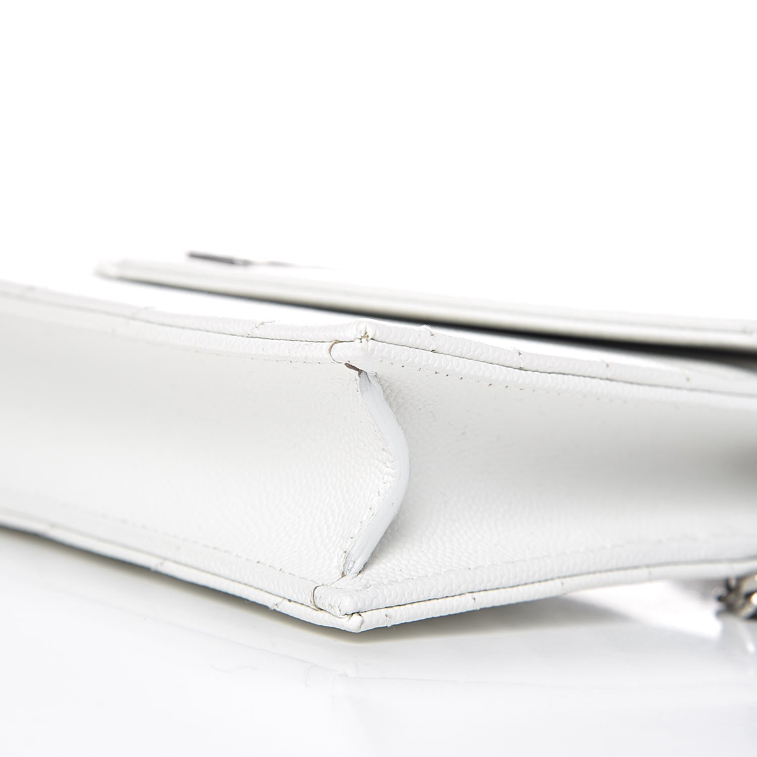 Saint Laurent Grain De Poudre Matelasse Chevron Monogram Envelope Chain Wallet Optical White 10 of 10