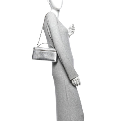 Chanel Lizard Embossed Top Handle Slim Vanity With Chain Silver 2 of 11