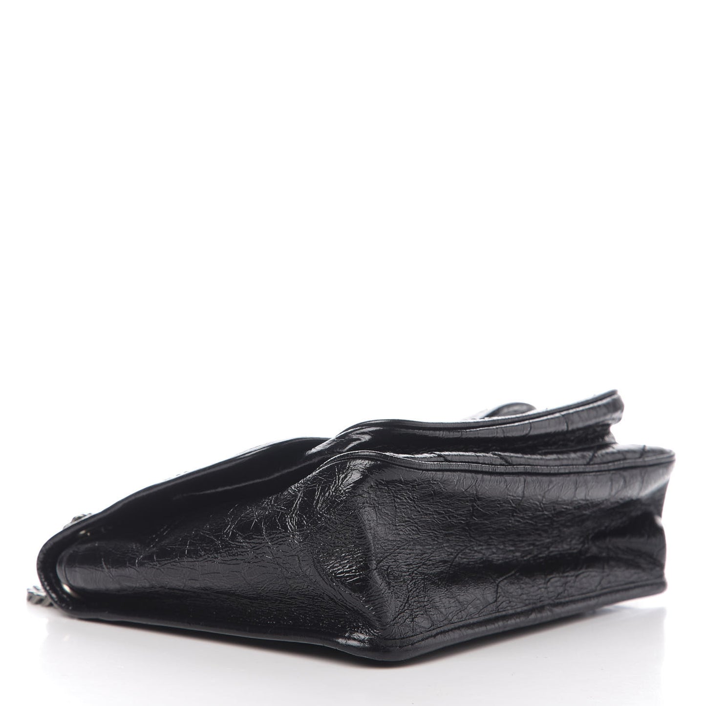 Crinkled Calfskin Matelasse Monogram Medium Niki Chain Satchel Black