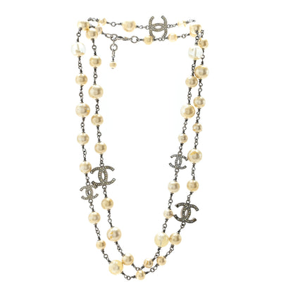 Chanel Crystal Pearl CC Long Necklace Silver 3 of 5