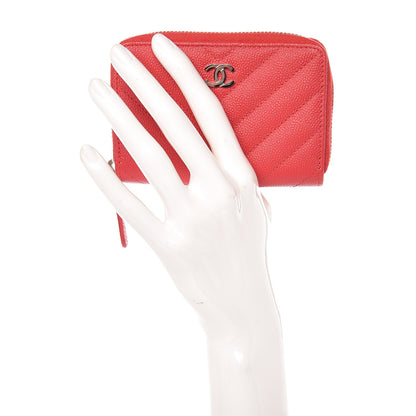 Chanel Caviar Chevron Quilted Zip Coin Purse Dark Pink 9 of 14
