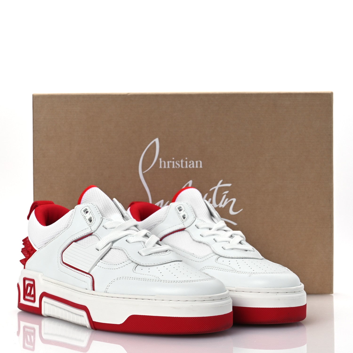 Christian Louboutin Calfskin Suede Nappa Spike Mens Astroloubi Low Top Sneakers 42 White Red 11 of 11