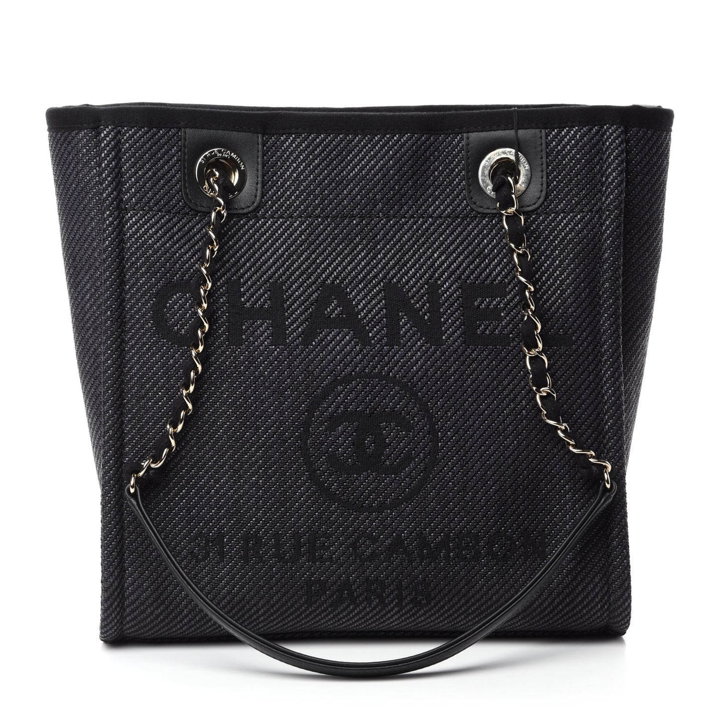 Mixed Fibers Calfskin Mini Deauville Tote Black