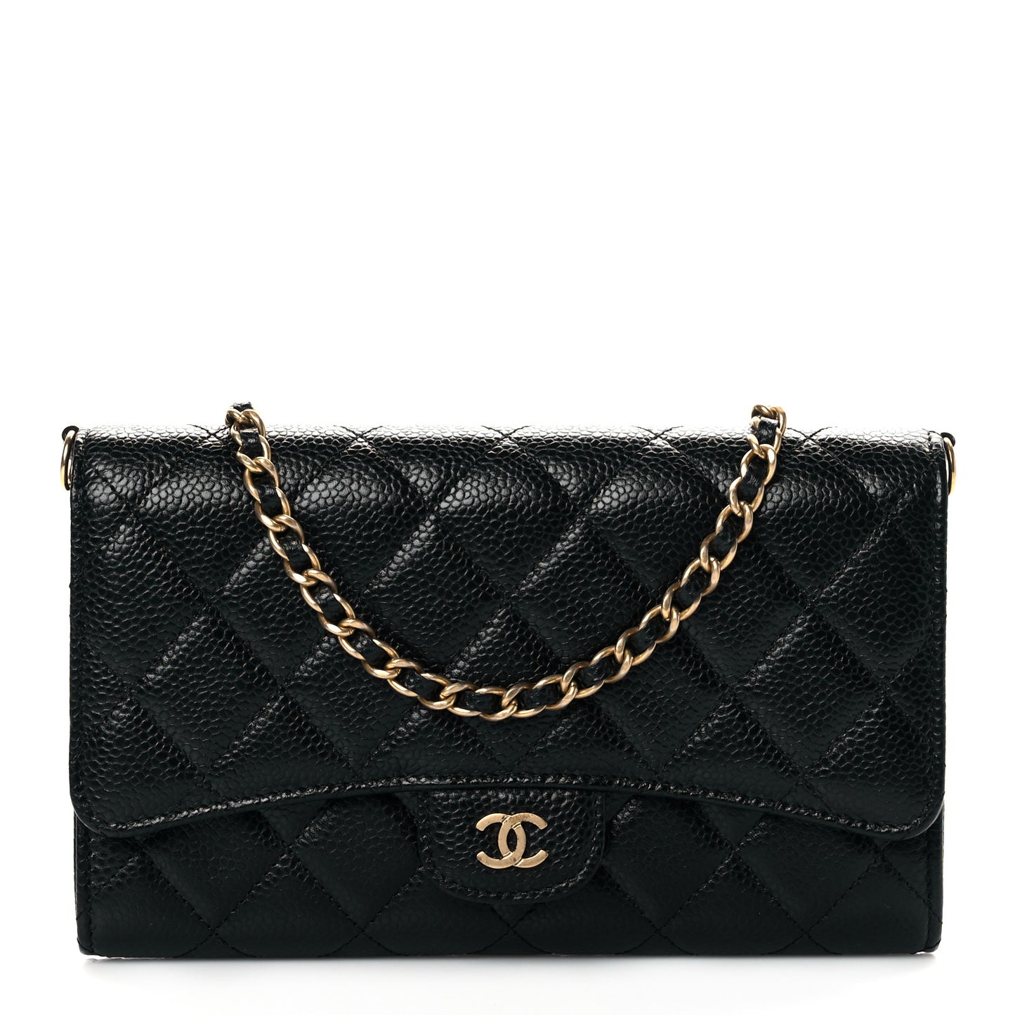 Caviar Quilted Wallet on Removable Chain Black