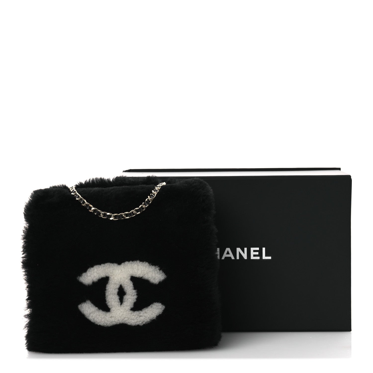 Chanel Muff Shearling Lambskin Bag Black Ecru 10 of 10