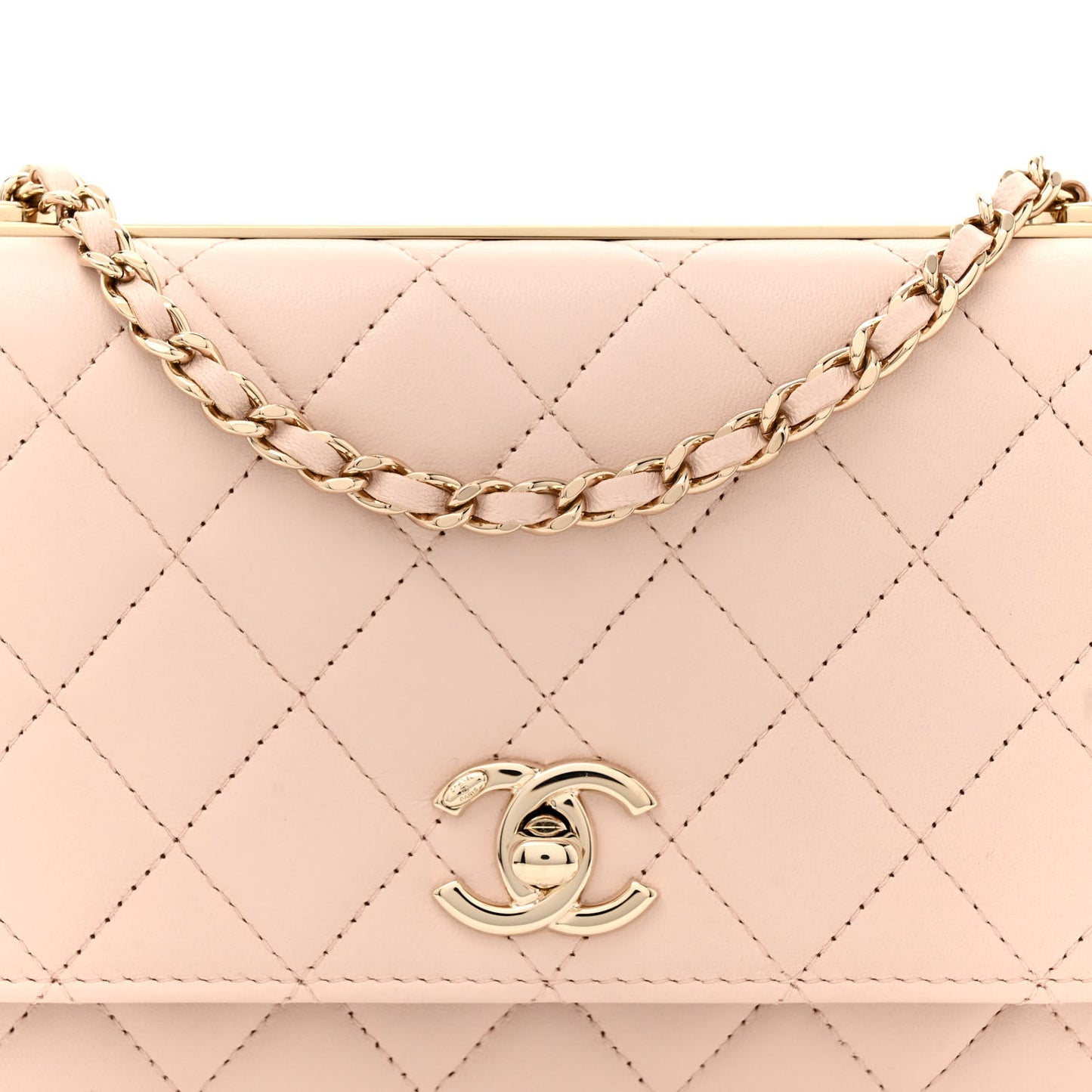 Lambskin Quilted Trendy CC Wallet On Chain WOC Light Beige