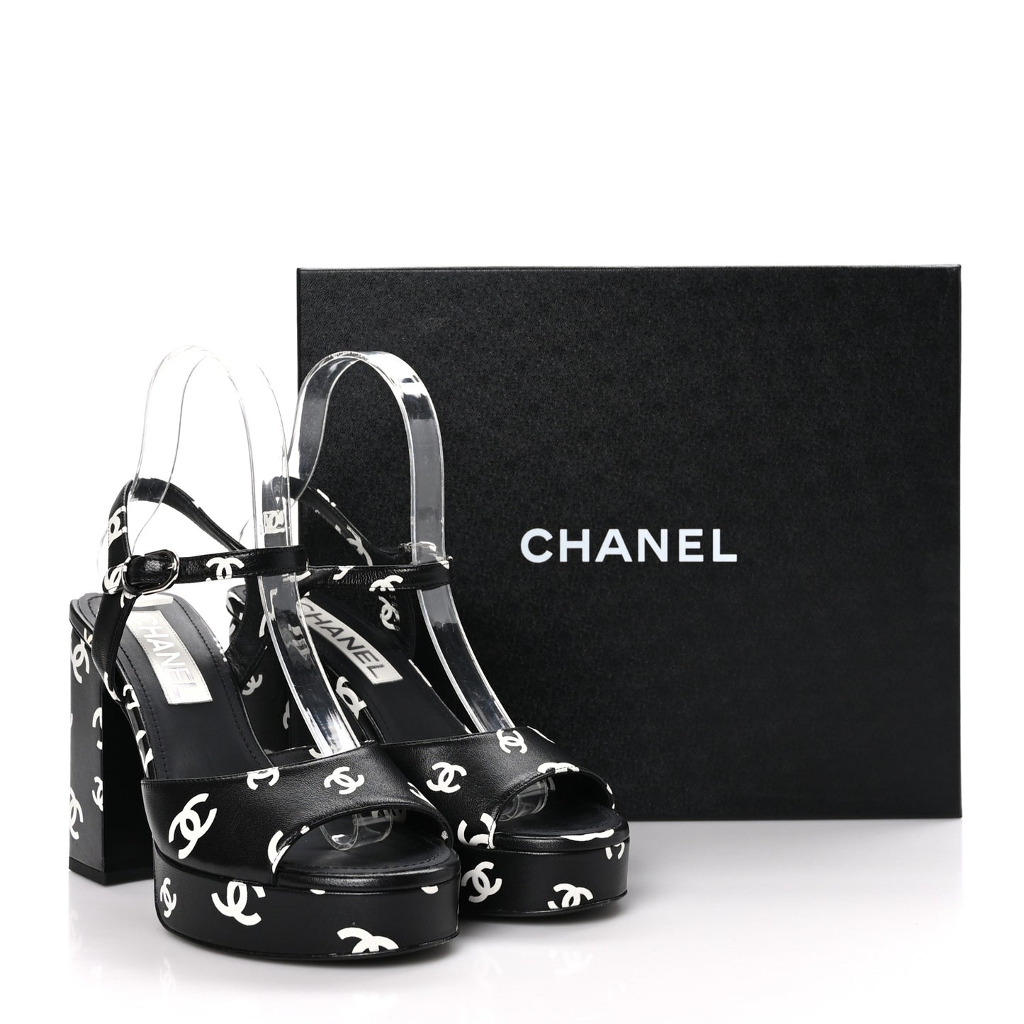 Printed Lambskin Coco Beach Platform Sandals 37 Black White