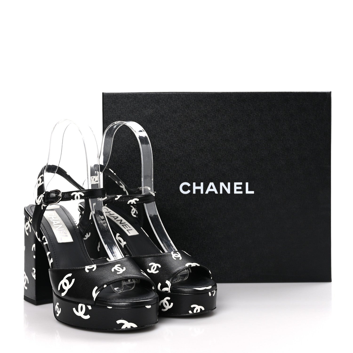Chanel Printed Lambskin Coco Beach Platform Sandals 37 Black White 10 of 10