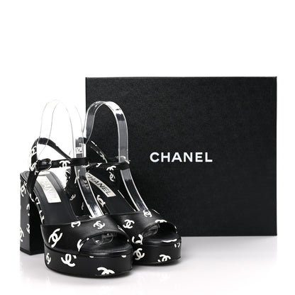 Chanel Printed Lambskin Coco Beach Platform Sandals 37 Black White 10 of 10