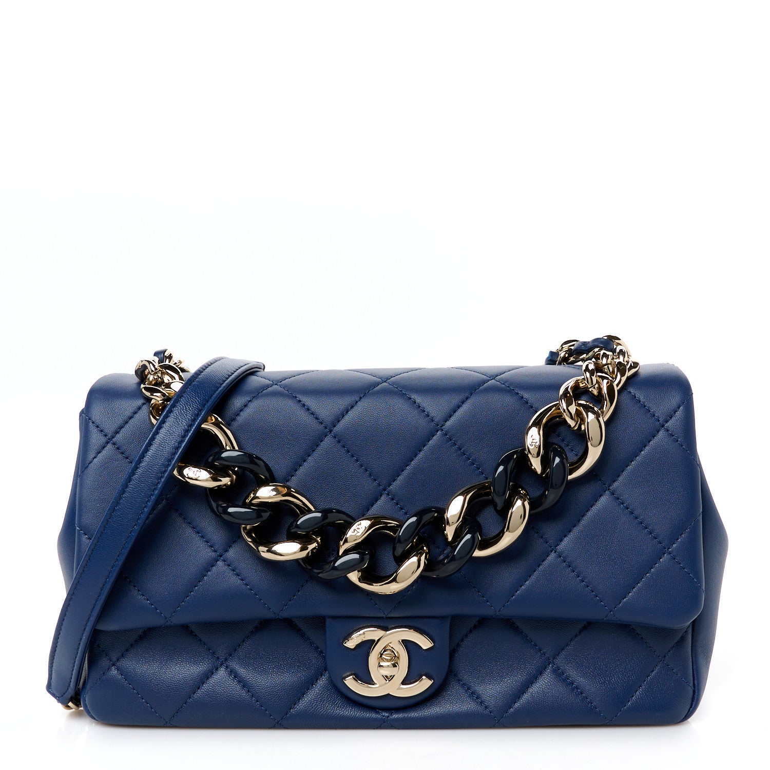 Chanel Lambskin Quilted Resin Bi-Color Chain Flap Bag Navy 1 of 11