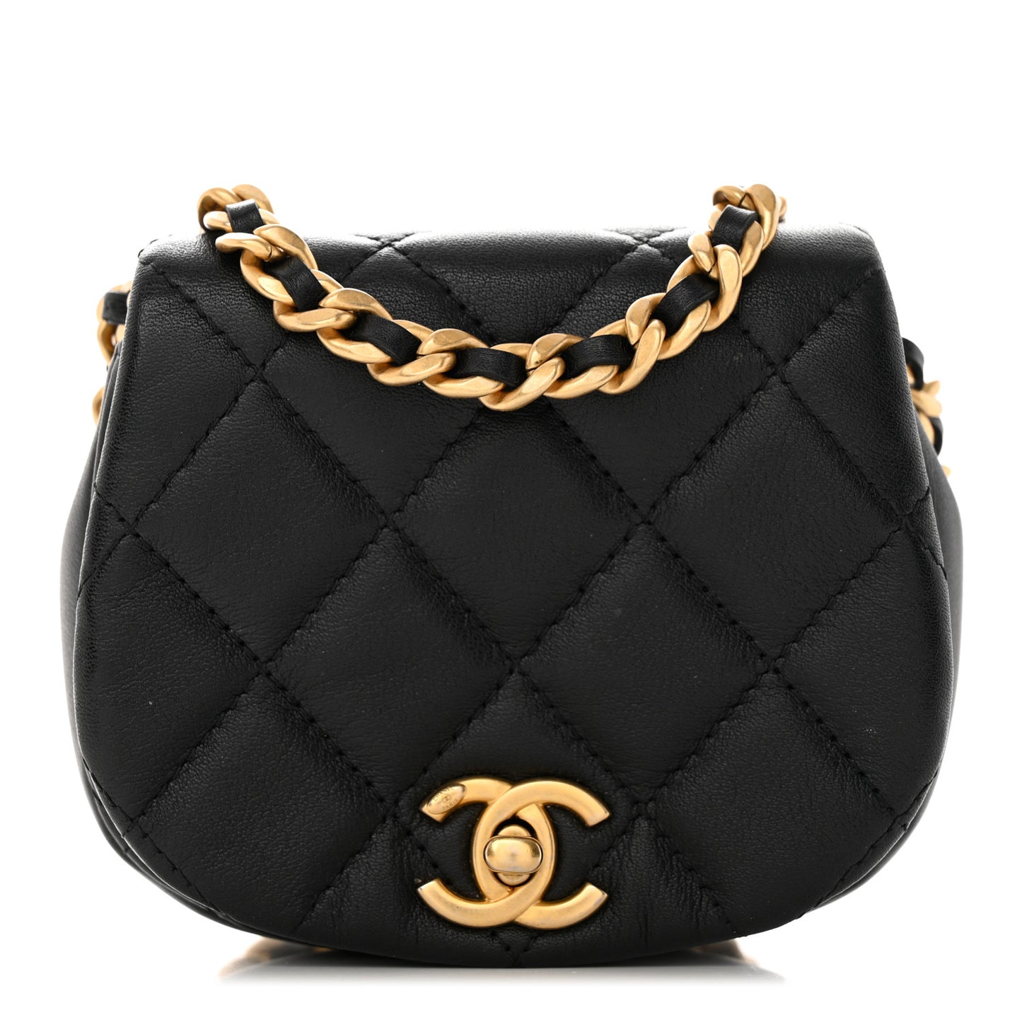 Calfskin Quilted Mini Coco Mail Clutch with Chain Black