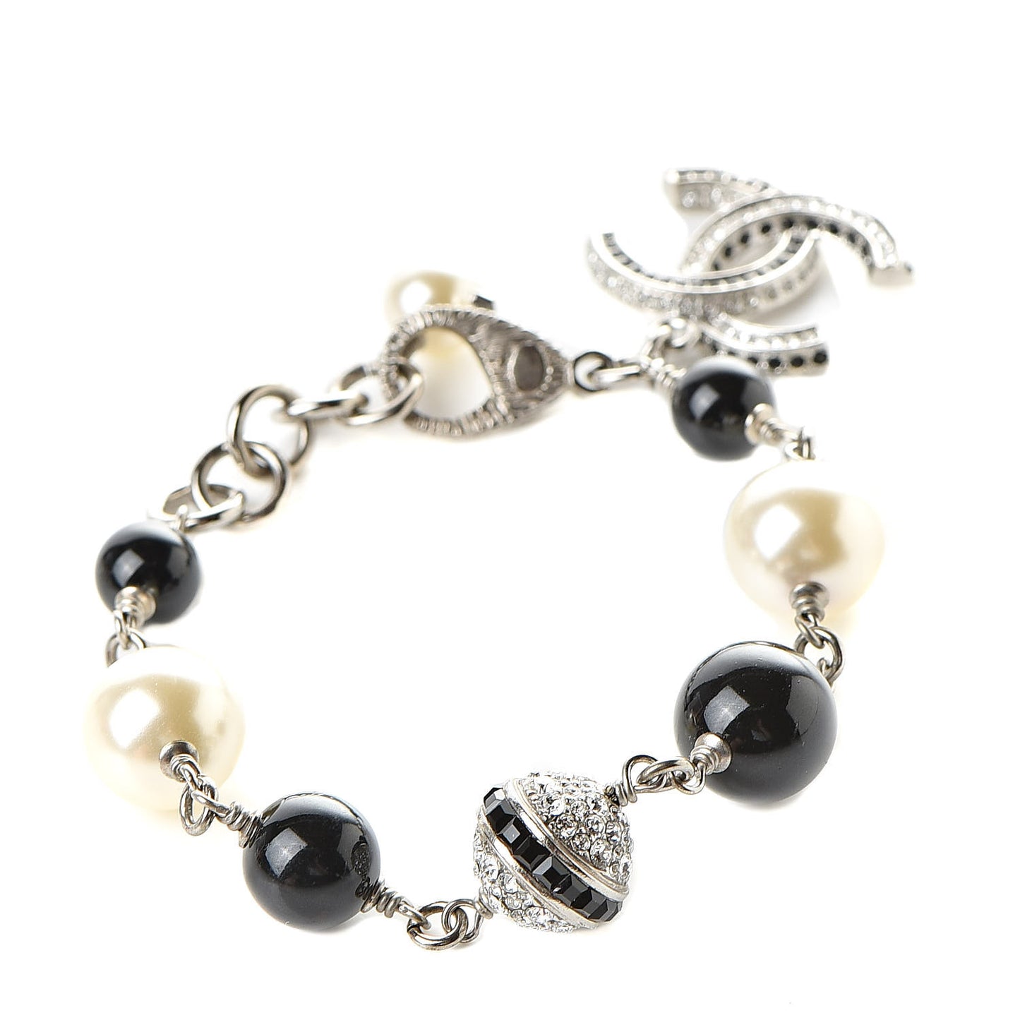 Pearl Crystal CC Bracelet Silver Black