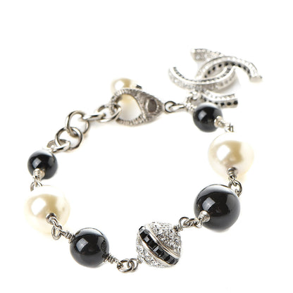 Chanel Pearl Crystal CC Bracelet Silver Black 3 of 5