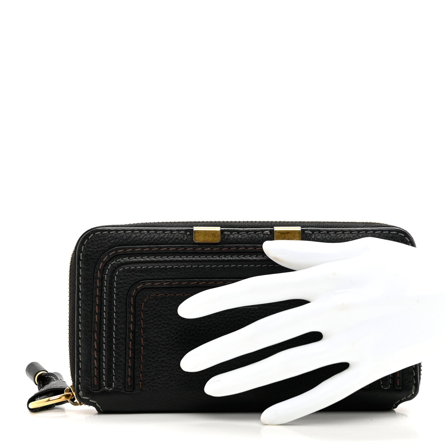Grained Calfskin Marcie Long Zip Around Wallet Black