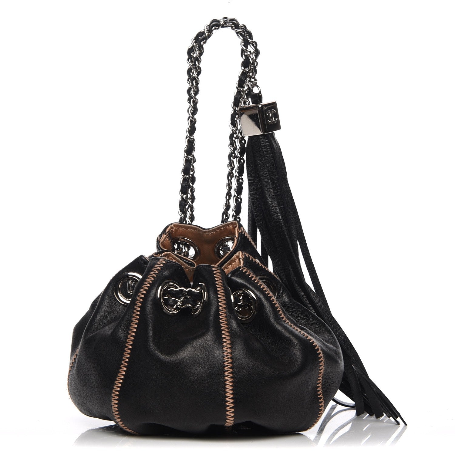 Chanel Lambskin Satin Reversible Mini Sac Cordon Black Peach 1 of 8