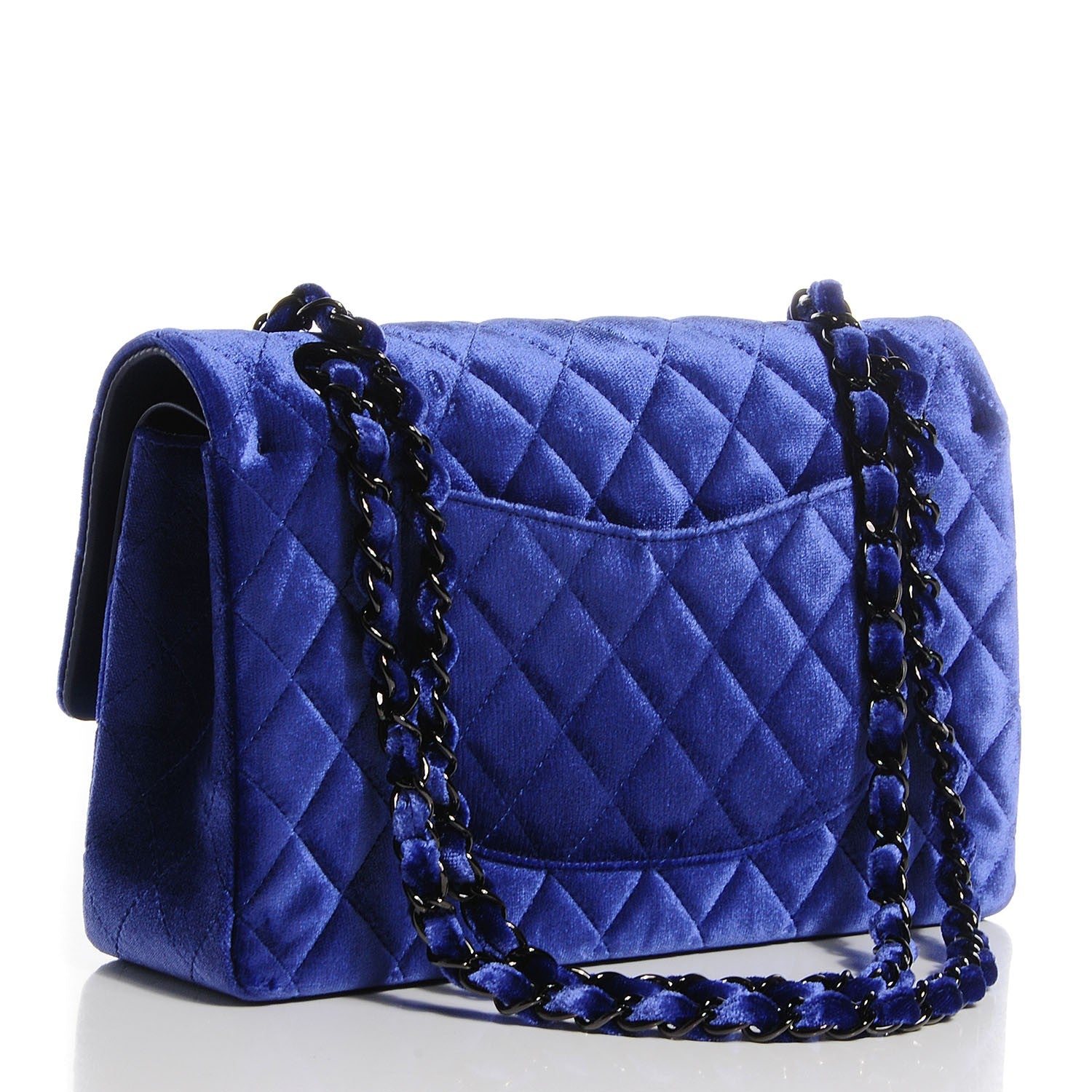 Chanel Velvet Quilted Medium Double Flap Dark Blue 3 of 8