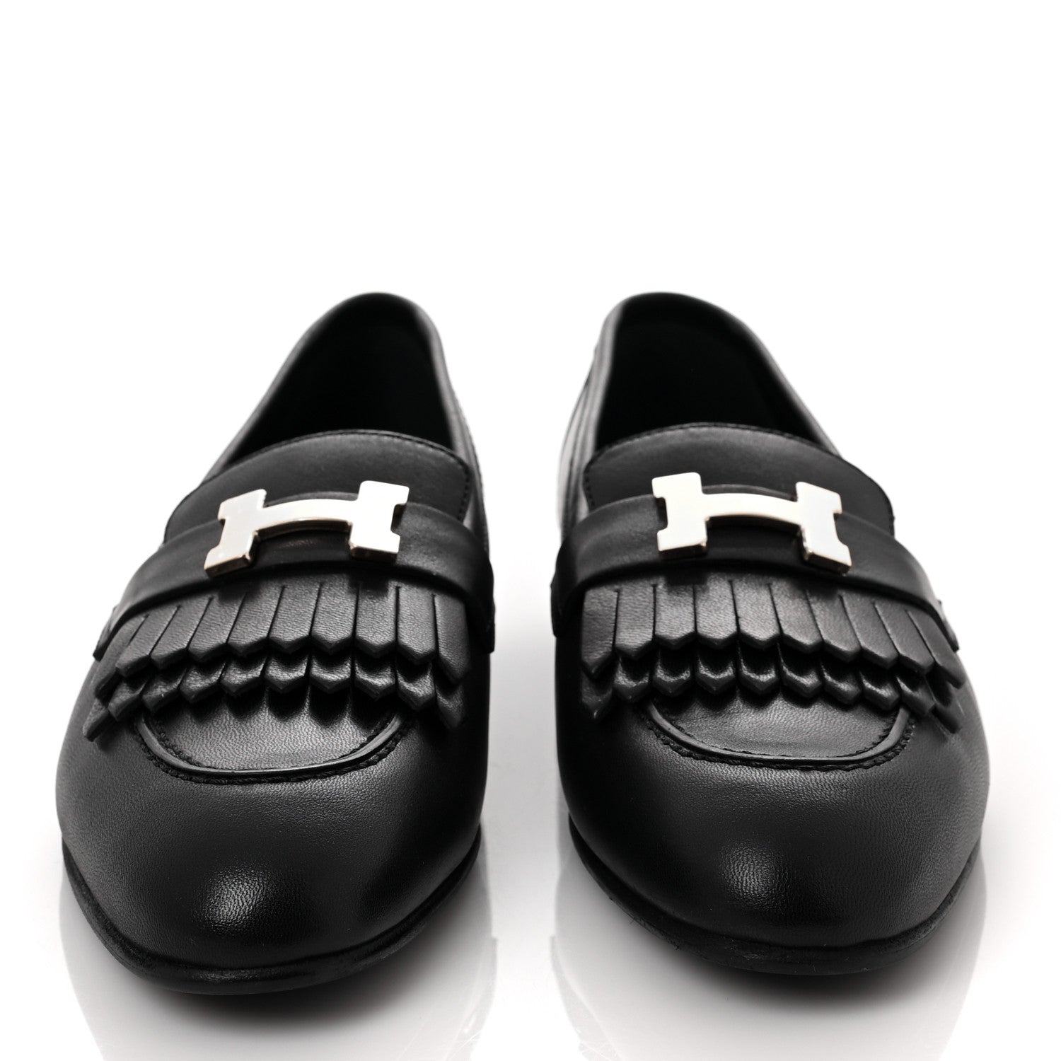 Hermes Goatskin Womens Royal Loafers 38 Black 2 of 8