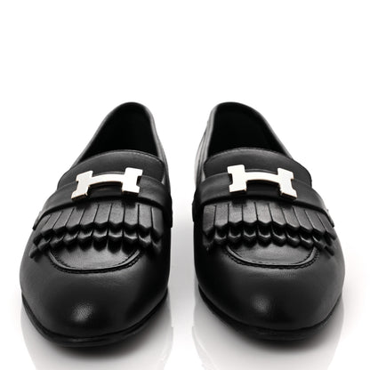 Hermes Goatskin Womens Royal Loafers 38 Black 2 of 8