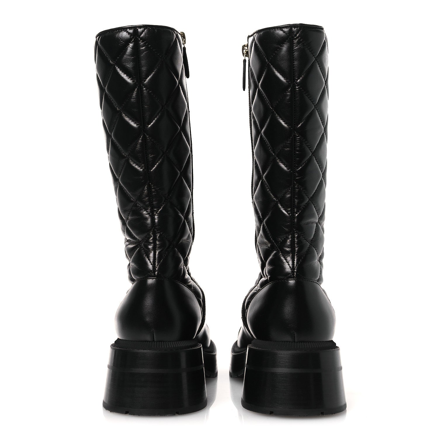 Chanel Calfskin Quilted Logo Lace Up Tall Combat Boots 39 Black 6 of 11